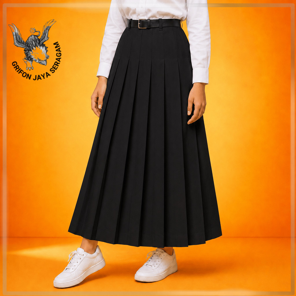 Rok Anak SMA MTS MA Warna Hitam Panjang Full Rempel Bawah Pinggang Baping Berkualitas Premium
