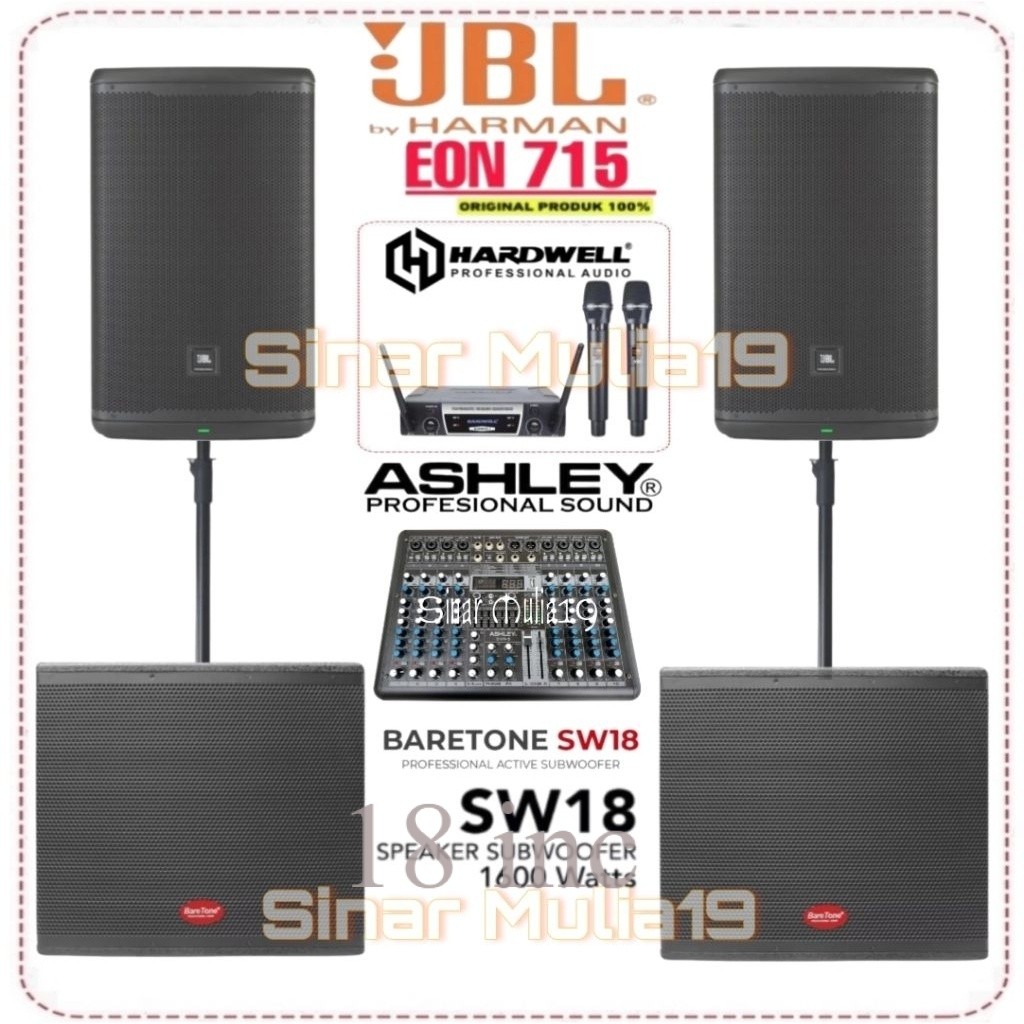 Paket Sound System Speaker Aktif JBL EON715 Subwoofer Aktif  Inch BareTone SW ( 2 Unit)