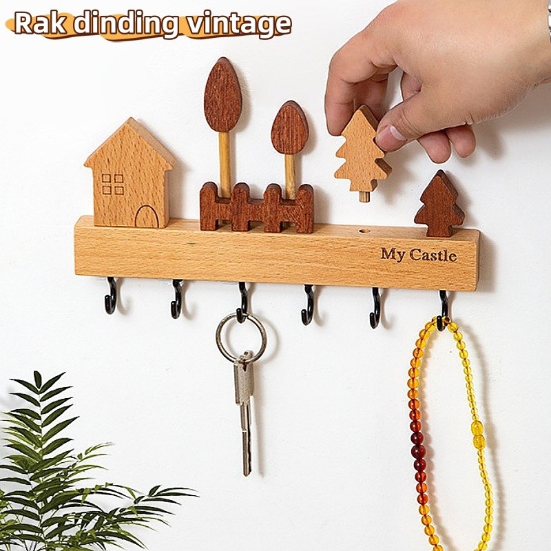 Rak dinding vintage tempel dinding/Rak Dinding Tempat Gantungan Kunci/Rak Kayu Serbaguna Key Holder/