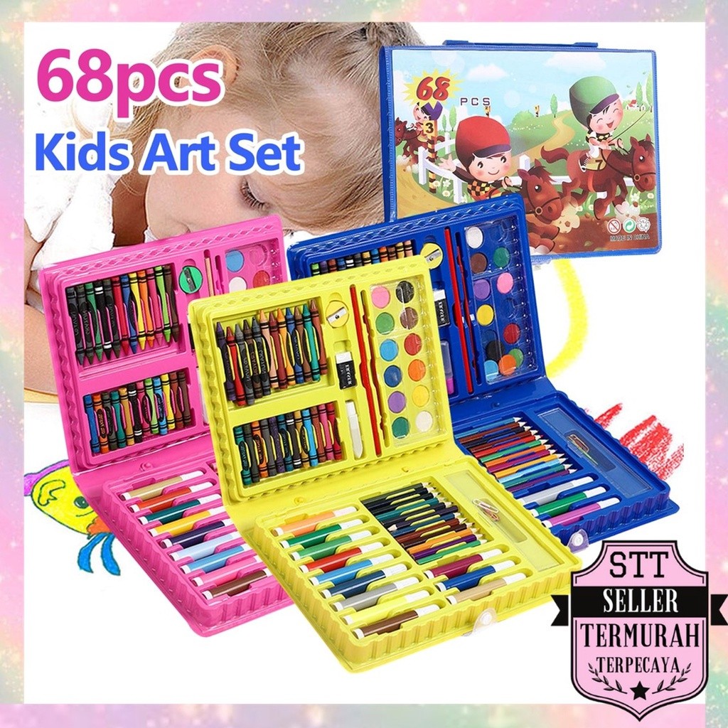 

STT Drawing Set 68Pcs Oil Pastel Crayon 68 IN 1 Set Krayon Mewarnai dan Melukis Lengkap dengan Cat Air Alat Mewarnai Anak Anak Bentuk Koper