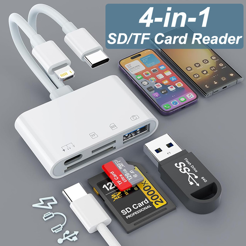 4 In 1 OTG Card Reader Type C to SD TF Memory Card Adapter For iPhone PC Laptop Multi Smart Card rea