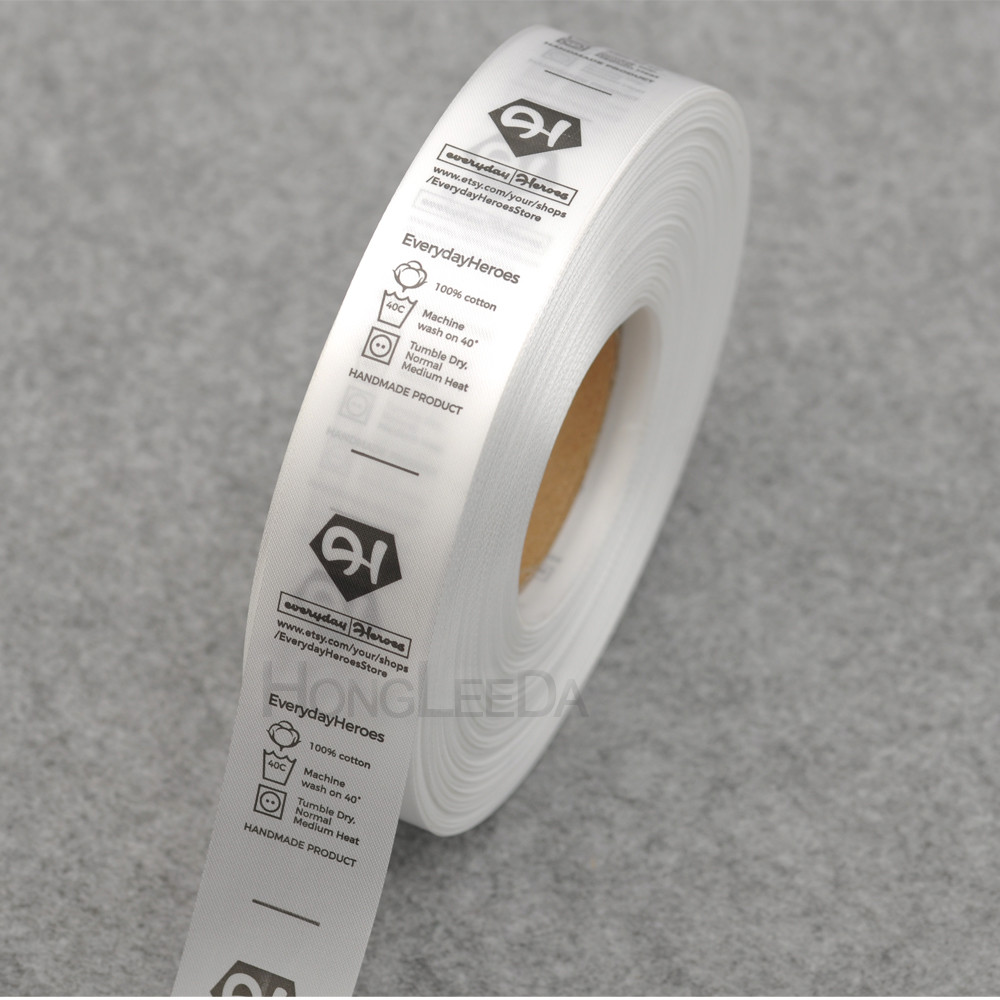 

Width 30mm Custom Made Design White Garment Washing Instructions Care Label Satin Clothing Size Tags Washable Labels in roll