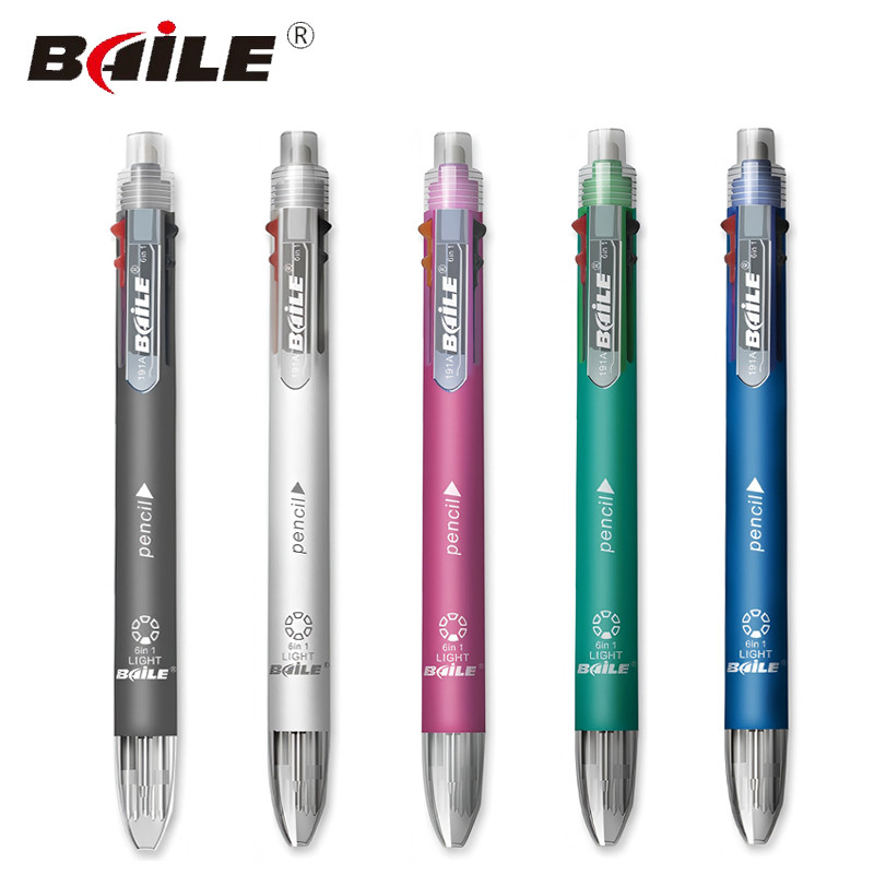 

6-in-1 Multifunctional Pen: 5-Color 0.7mm Ballpoint Pen & 0.5mm Automatic Pencil, Creative Writing Tool for Office/School