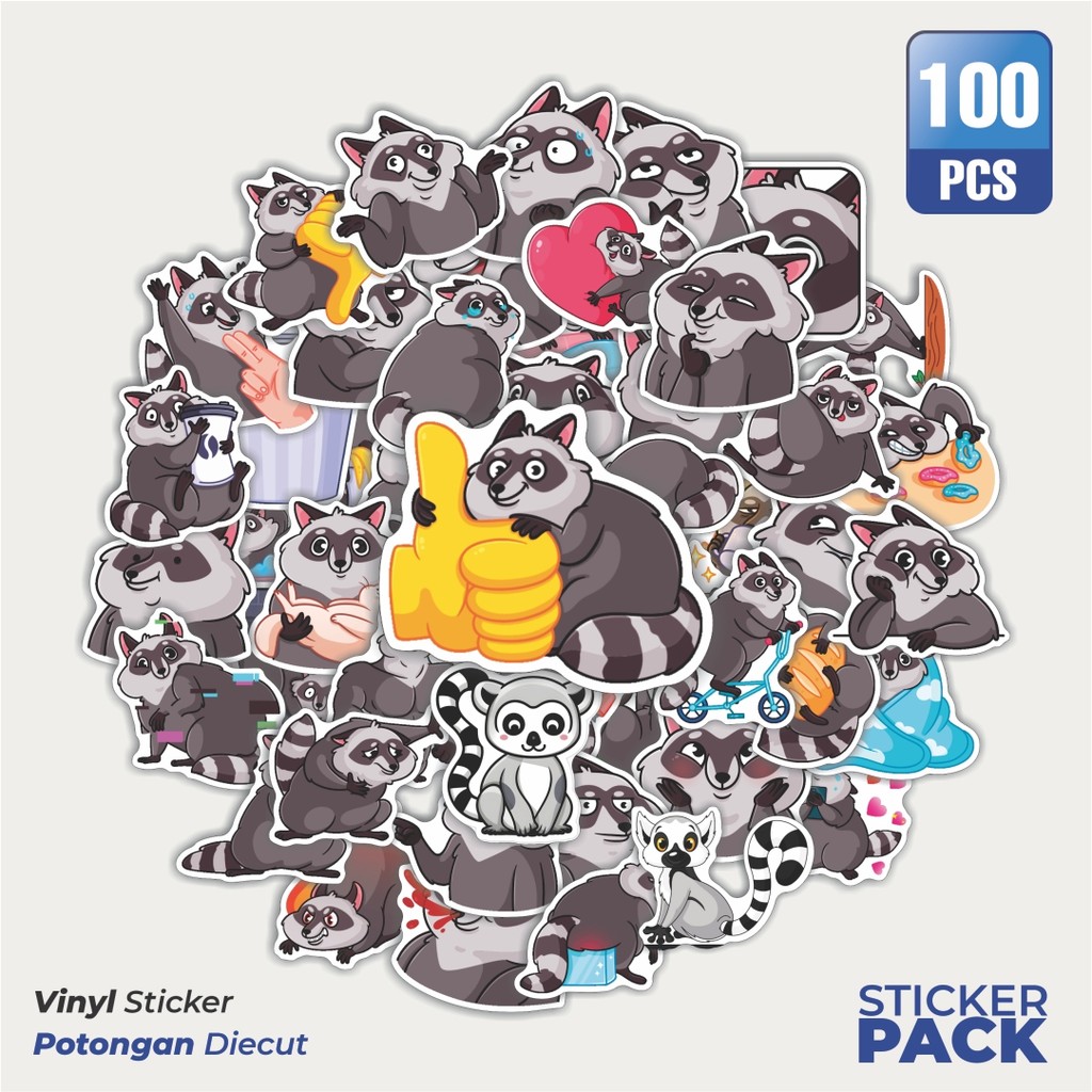 

Super Hemat! 100 PCS Stiker Animal Cute Raccoon [Musang] Waterproof Aesthetic- Untuk Laptop, Motor, dan Helm - Paper Stationery Pack
