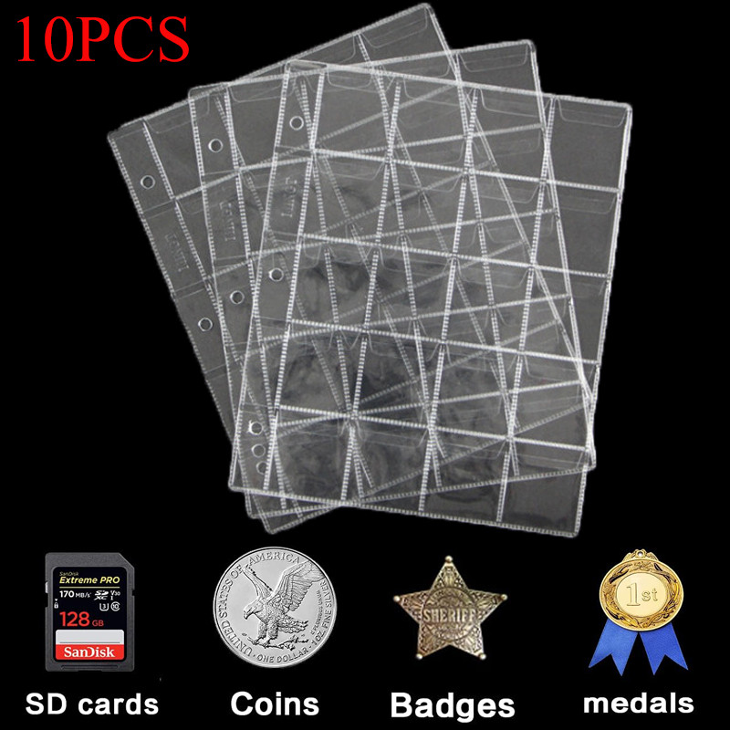 

10PCS 195*160mm 3 Holes 20 Compartments Loose Leaf Coin Storage Organizer Large Capacity Commemorative Coin Collection Album