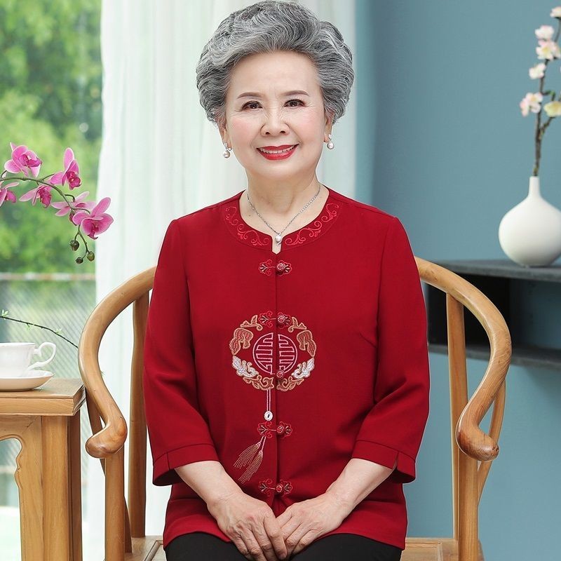 Baju Musim Panas Nenek - Gaya Ringan Set Baju Wanita Usia Tengah dan Lansia Pakaian Tangzhuang untuk