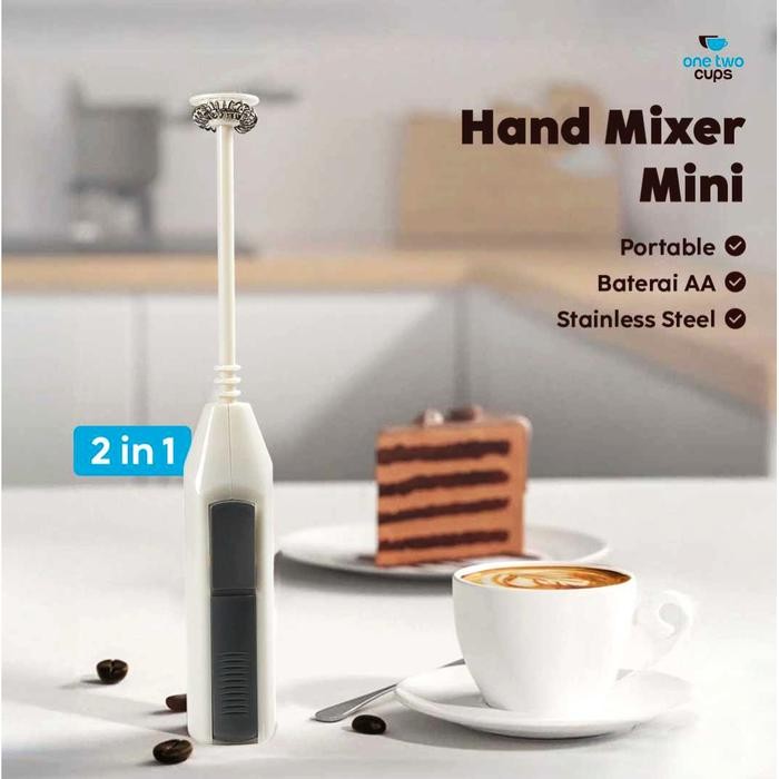 

Hand Mixer Mini Electrik Stainless One Two Cups Pengaduk Susu Kopi Pengocok Telur Frother Baterai - Putih
