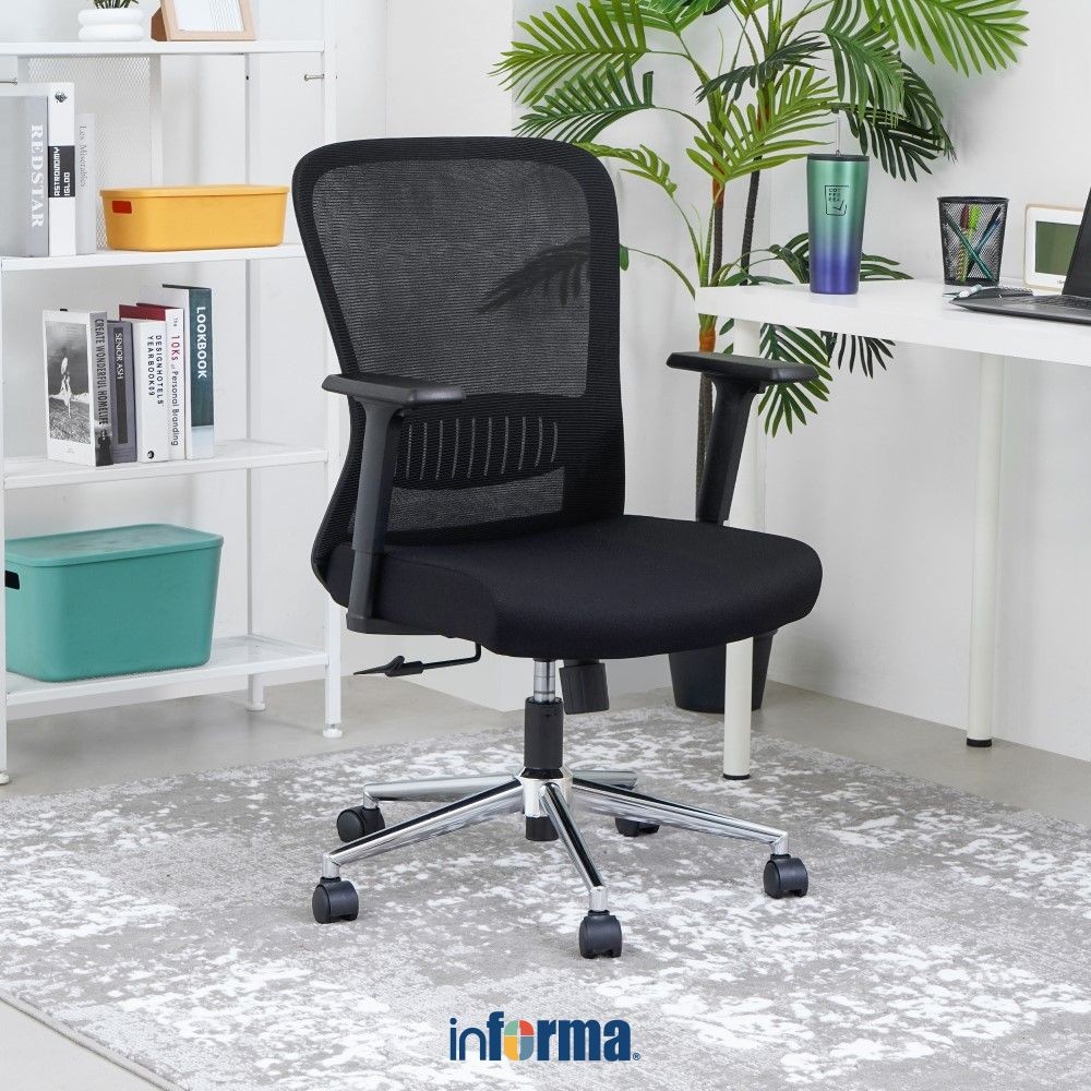 Informa G Santos Kursi Kantor Sandaran Rendah - Hitam Tempat Kerja Dengan Roda Office Chair Kursi Me