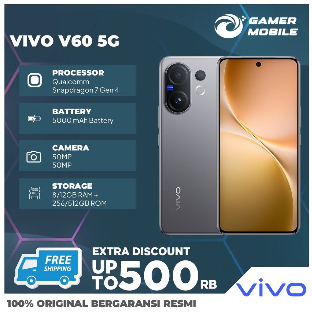 Hp Vivo V60 5G 12/512GB RAM 12GB+12GB Extended ROM 256GB Vivo Terbaru 2025 Garansi Resmi