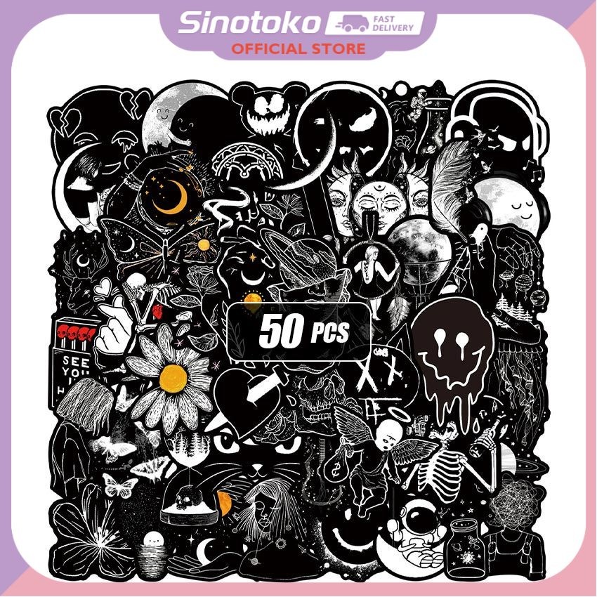 

50Pcs/Set Stiker Aesthetic Hitam Putih Vinyl – Waterproof Desain Art Line Abstrak Premium, Dekorasi Laptop, Helm, Buku Jurnal, Koper & Casing HP