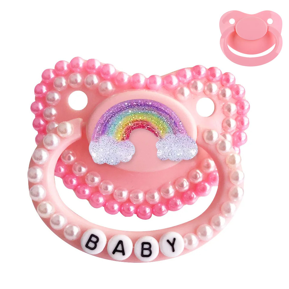 100% Handmake Cute Pink Rainbow Pattern Adult Baby Pacifier Silicone Adult size Pacifier abdl Daddy 