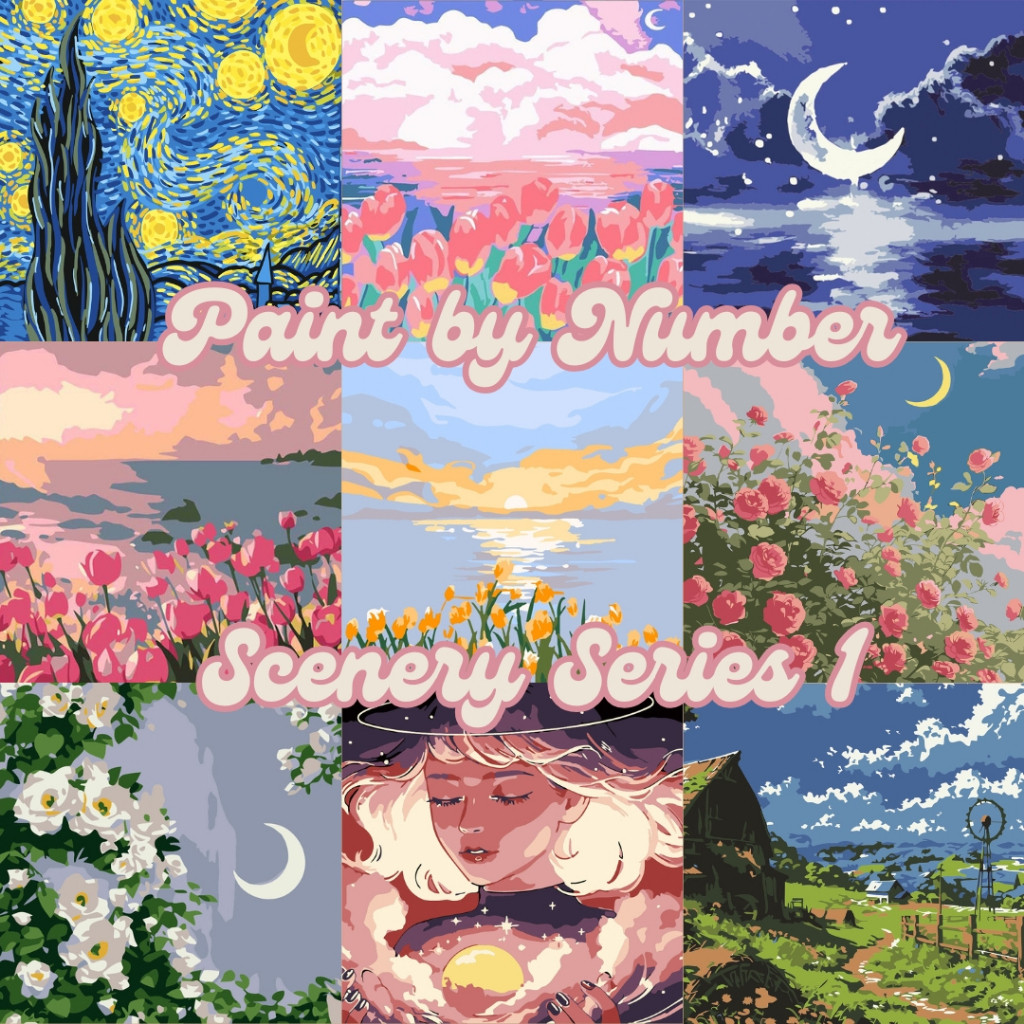 

Paint by number 20 x 20cm Canvas Paint By Number Kit Digital Oil Painting DIY Painting Kit Lukisan - Scenery Series