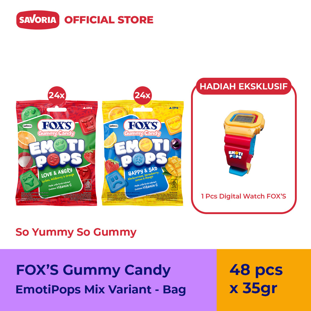 

FOX'S Gummy Candy EmotiPops Mix Variant 48 Pcs x 35g Gratis 1 Limited Edition Watch