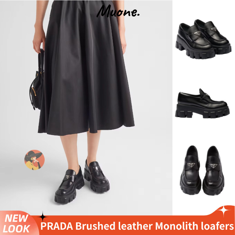 Prada Brushed leather Monolith loafers Sepatu Perempuan Women's Shoes