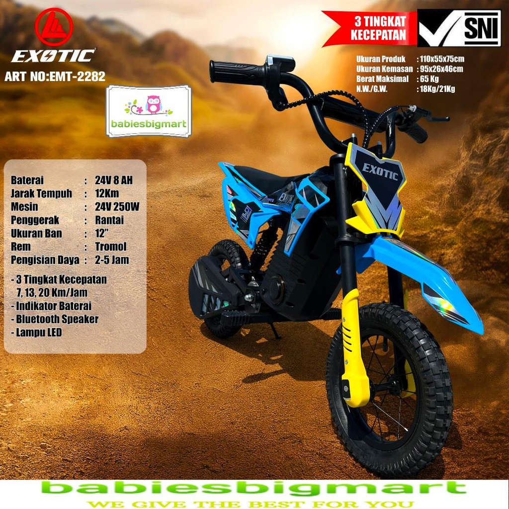 Motor Trail Aki Anak Mini EMT-2282 EXOTIC Elektrik X-Trail BAN ANGIN 24V 8AH Adaptor