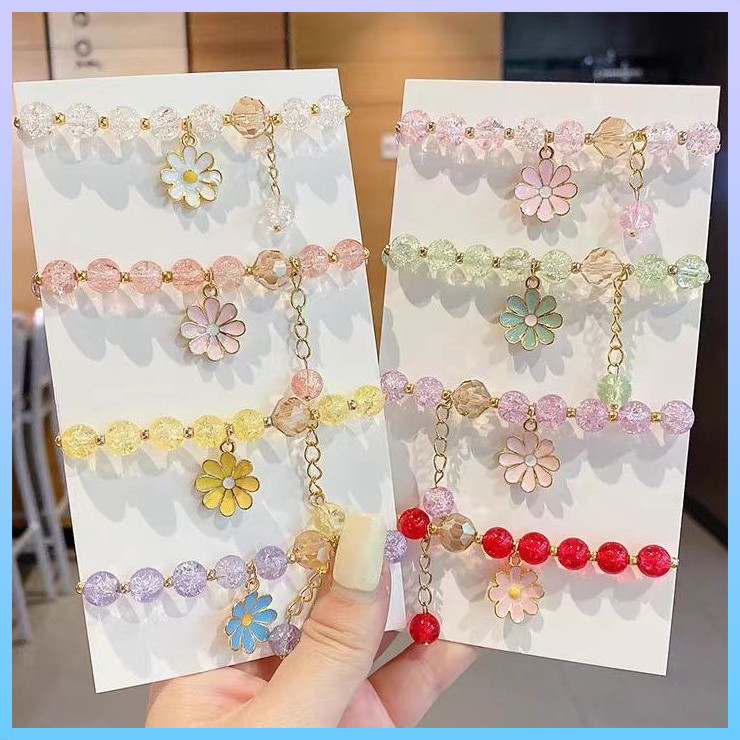 Gelang Kristal Matahari Hati Manis Lingkaran Bunga Manik - Manik Kecil Daisy Gadis Gelang