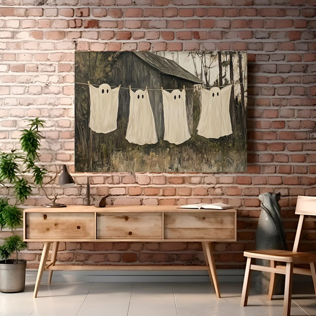 

Ghost Laundry Canvas Prints Retro Laundry Room Halloween Wall Art Canvas Painting, for Living Room Bedroom Decoration