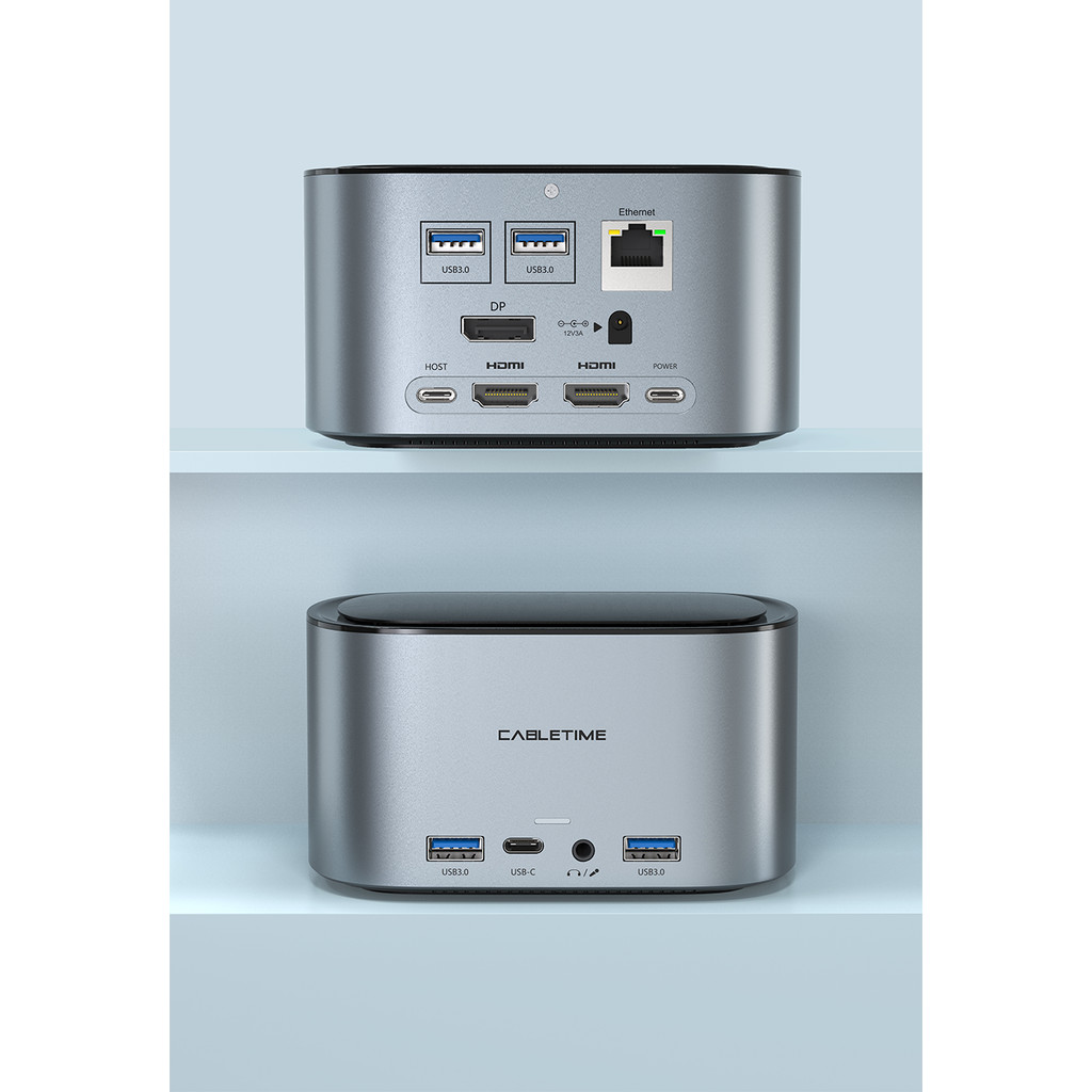 

CABLETIME USB C Docking Station HUB USB C to 4K HDMI DP RJ45 1000Mbps PD 100W USB3.0 for Macbook MacOS Windows Tablet Laptop