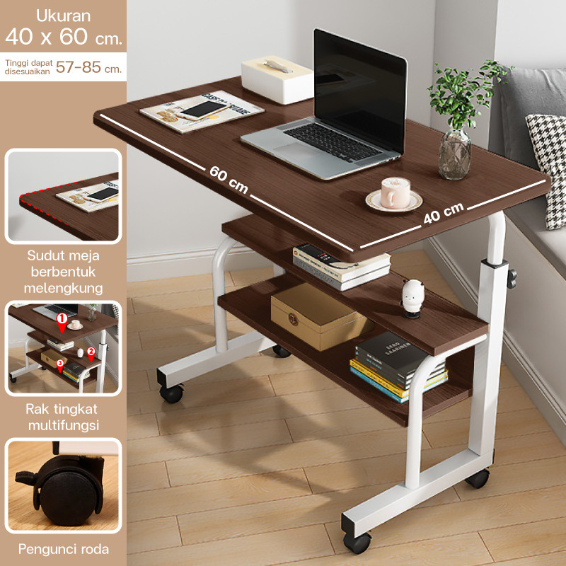 BG SPORT Meja Laptop Portable Standing Desk Meja Belajar Komputer Beroda Bertingkat Multifungsi