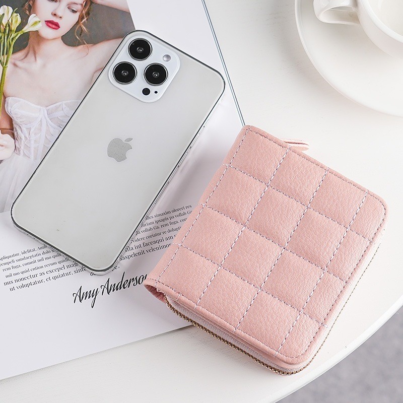 KOOKY  - Dompet Lipat Wanita Motif Kotak Polos Dompet Kartu/Koin Mini