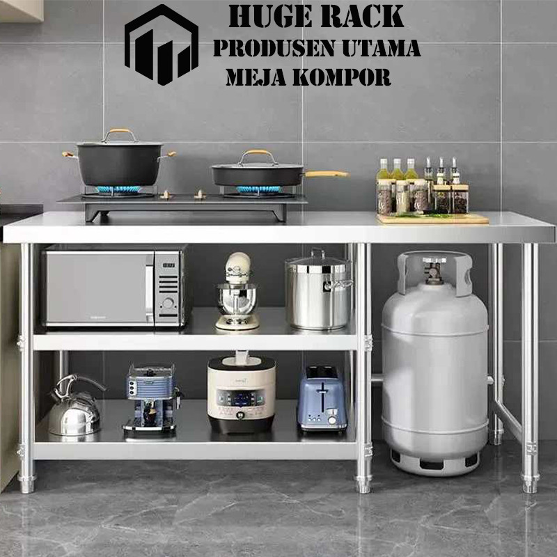 NESTWOOD Meja Kompor Stainless Meja Kompor 2 Tungku Full Besi Meja Kompor Gas 2 Tungku Rak Kompor Ra