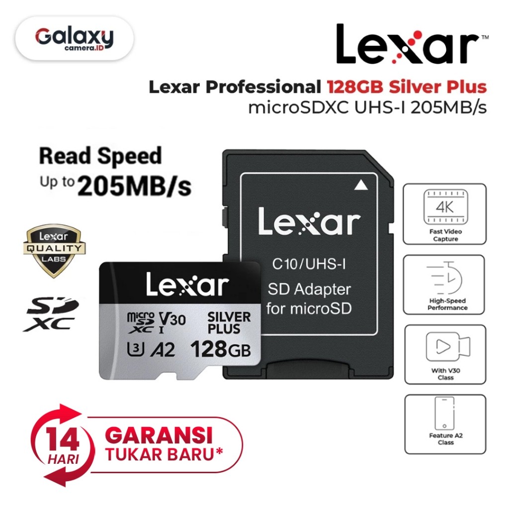 Lexar 128GB Silver Plus microSDXC UHS-I 205MB/s Lexar 128 GB Micro SD
