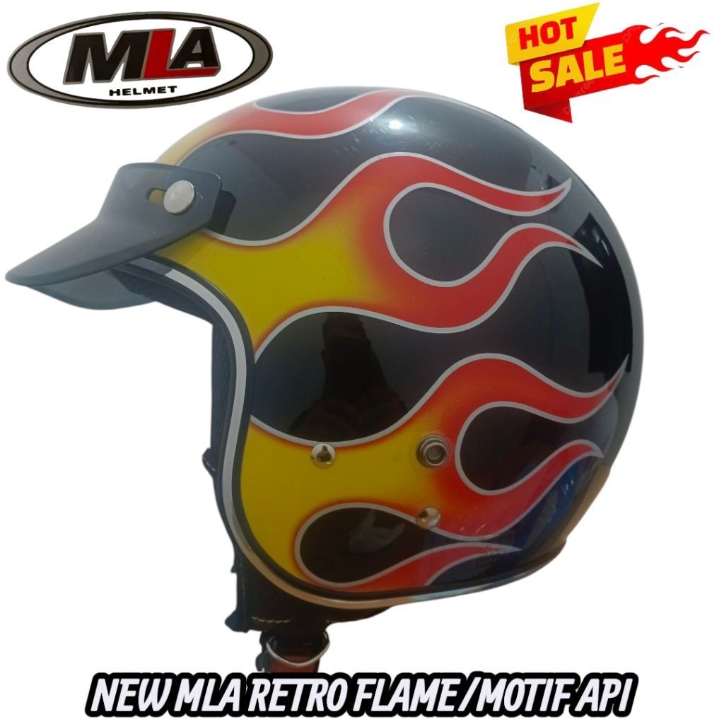 MLA RETRO FLAME - Helm Mla Bogo Api Vintage List Chrome SNI-HelmRetro Flame Motif Api PROMO TERMURAH