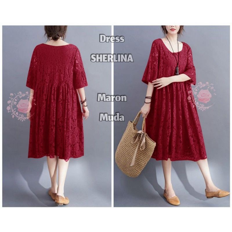 DRESS SHERLINA FASHION WANITA 4XL 3XL 2XL L/XL / BRUKAT PESTA FORMAL LENGAN PENDEK Jumbo / GAUN CANT