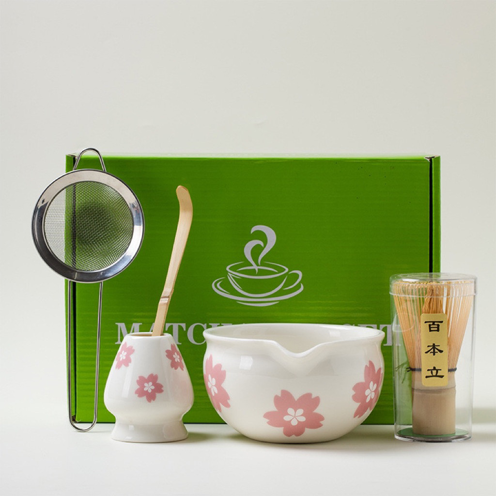 MATCHA TEA SET JAPANESE 5 PCS LENGKAP WITH SPOUT / JEPANG CHASEN HOLDER + CHAWAN + CHASAKU / PREMIUM