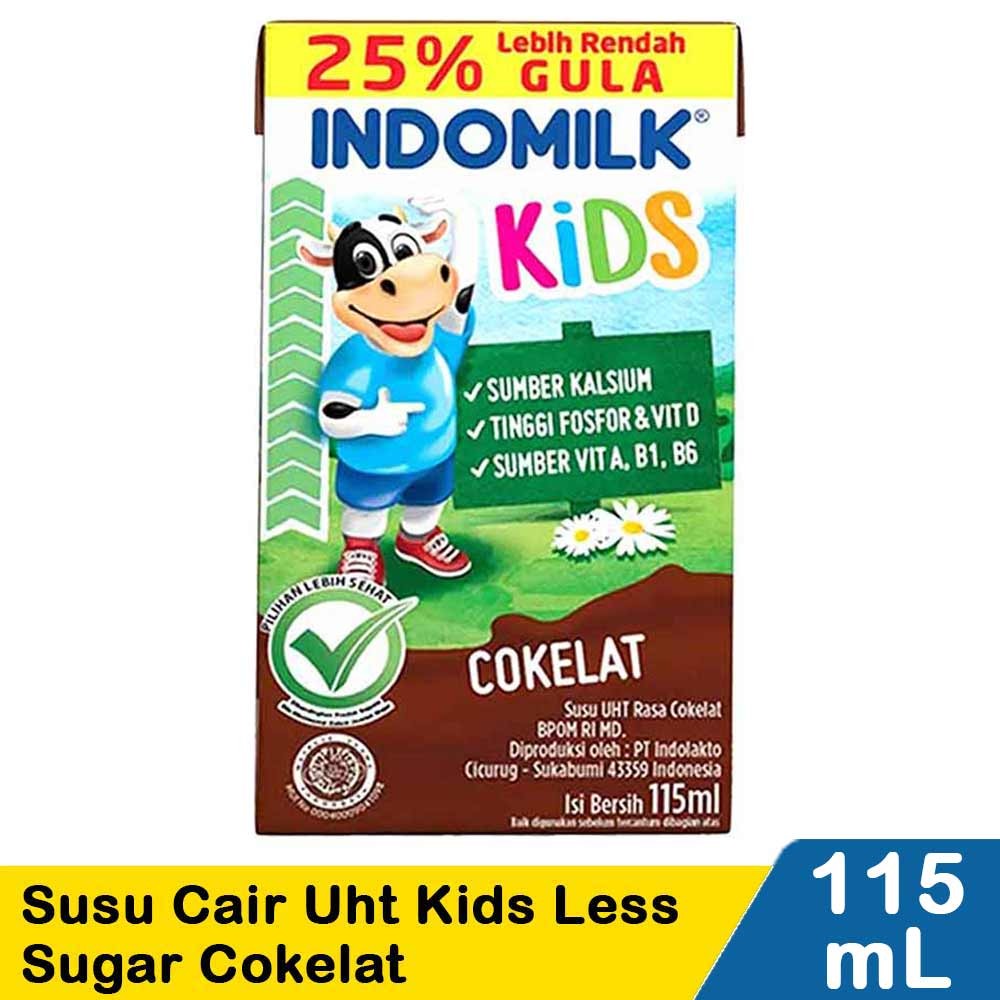 INDOMILK SUSU CAIR UHT KIDS LESS SUGAR COKELAT 115mL