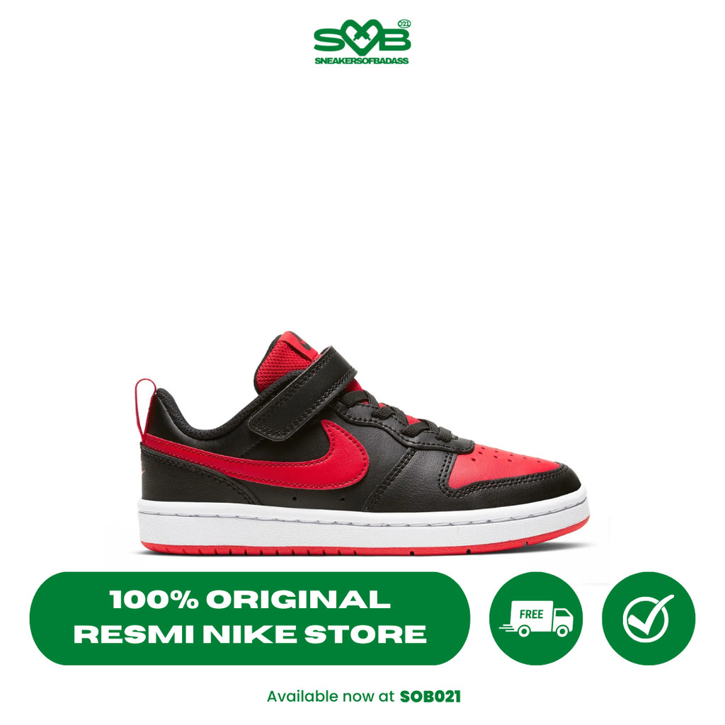 Sepatu Sneakers Nike Little Kids Court Borough Low 2 Bred Black/University Red/White - BQ5451-007