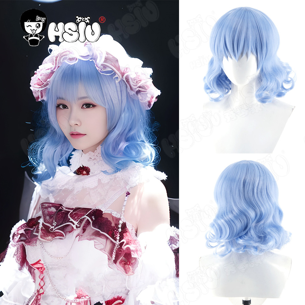 Remilia Scarlet Cosplay Wig Fiber synthetic wig「HSIU」40CM short blue Wig+Wig cap Game Touhou Project