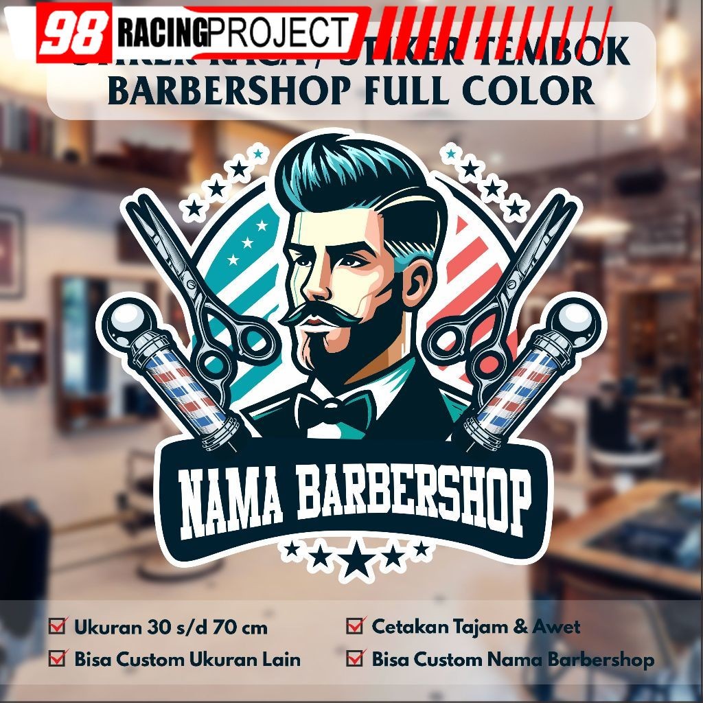 Stiker Barbershop Stiker Potong Rambut Stiker Pangkas Rambut Full Color Bisa Custom Nama & Ukuran