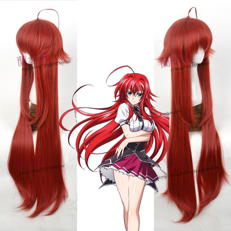 High School DxD Rias Gremory 100cm Long Wine Red Heat Resistant Hair Cosplay Costume Wig + Free Wig 