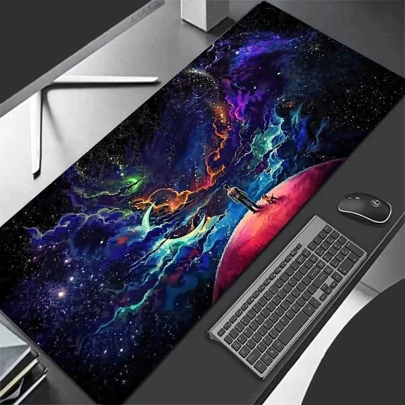 Mouse Pad Gaming Desk Mat Starry Sky Motif Galaksi Anti Slip Ukuran Besar Alas Meja Komputer Laptop 