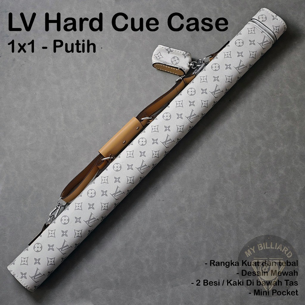 Tas Billiard LV Hard Cue Case Leather 1x1 White Putih -1 Butt 1 Shaft Billiard -  Tas Sarung billiar