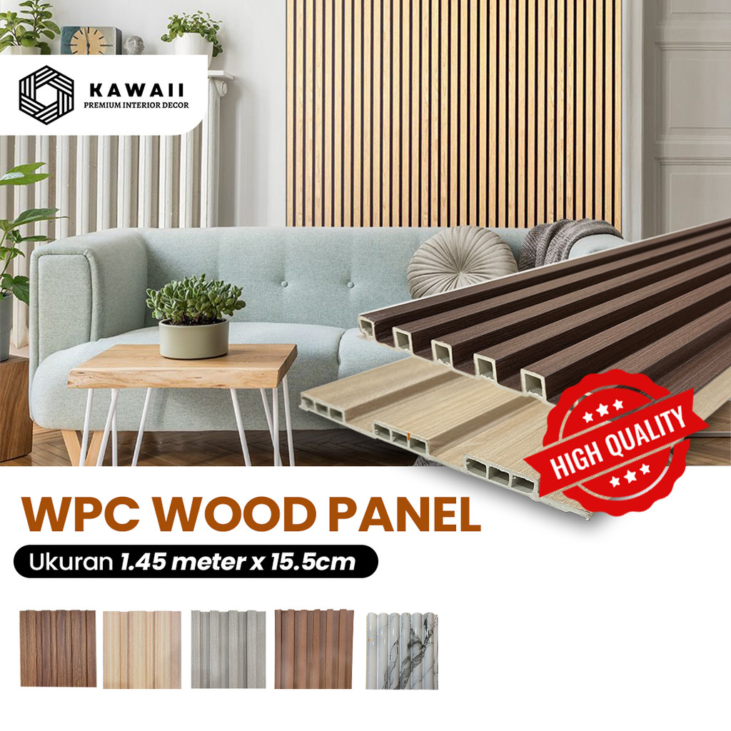 Wall Panel WPC Wood Premium 1.45 meter x 15.5cm dekorasi dinding | Panel Kayu 3D READY MEDAN