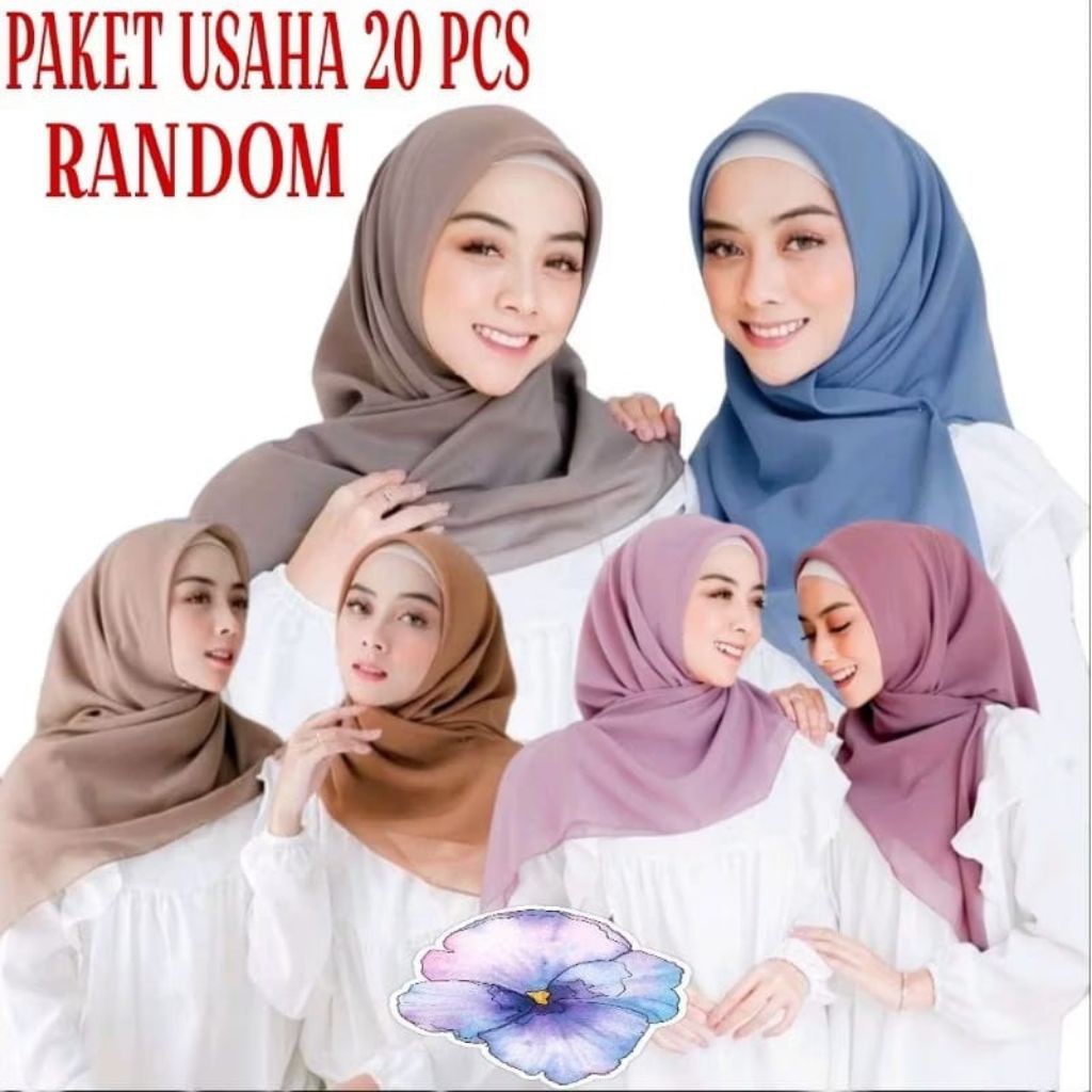 DIKASHOP Paket Kodian Hijab Bella Square / 20 Pcs Hijab Segi Empat Instan