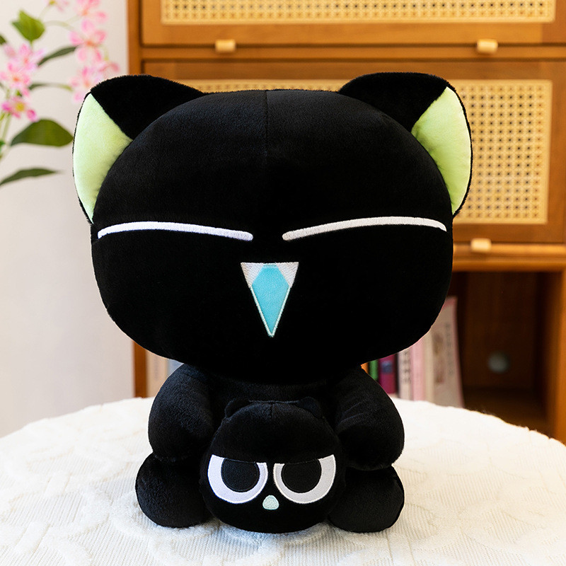 Bantal Luo Xiaohei Zhanji Mainan Plush Kucing Hitam Boneka Kucing Bermata Besar Hewan Boneka Kucing 