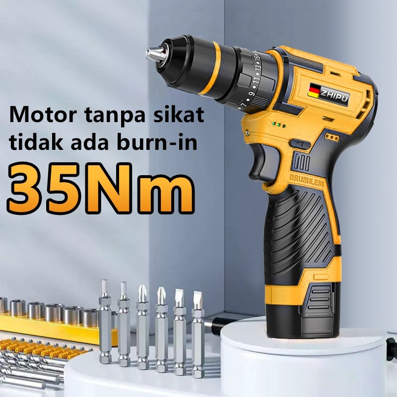ZHIPU brushless Cordless Screwdriver 16.8V Bor listrik tanpa kabel bor baterai bor tanpa kabel Obeng