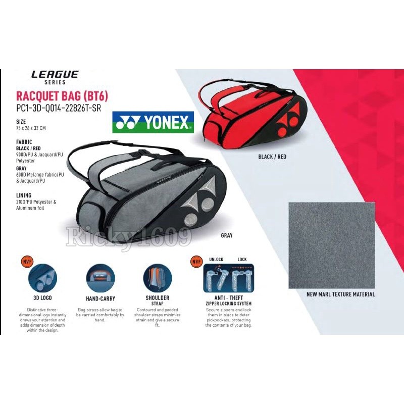 TAS RAKET YONEX 3D PC1-3D-Q014-22826T-SR BT-6 - TAS TENNIS / BADMINTON YONEX 3D 22826T  BT-6 - ORIGI