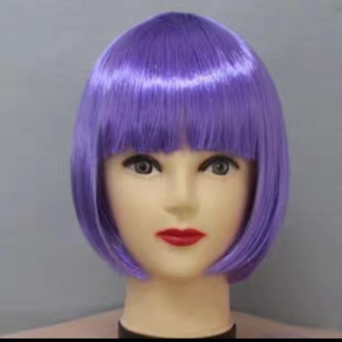 Wig rambut palsu pendek bob lurus fake hair extension cosplay - Ungu
