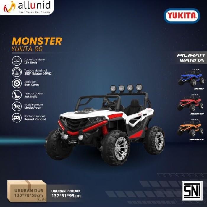 Mainan Mobil Aki Yukita 90 Jeep Seri Monster Ban Baterai Lampu Led - yukita 90