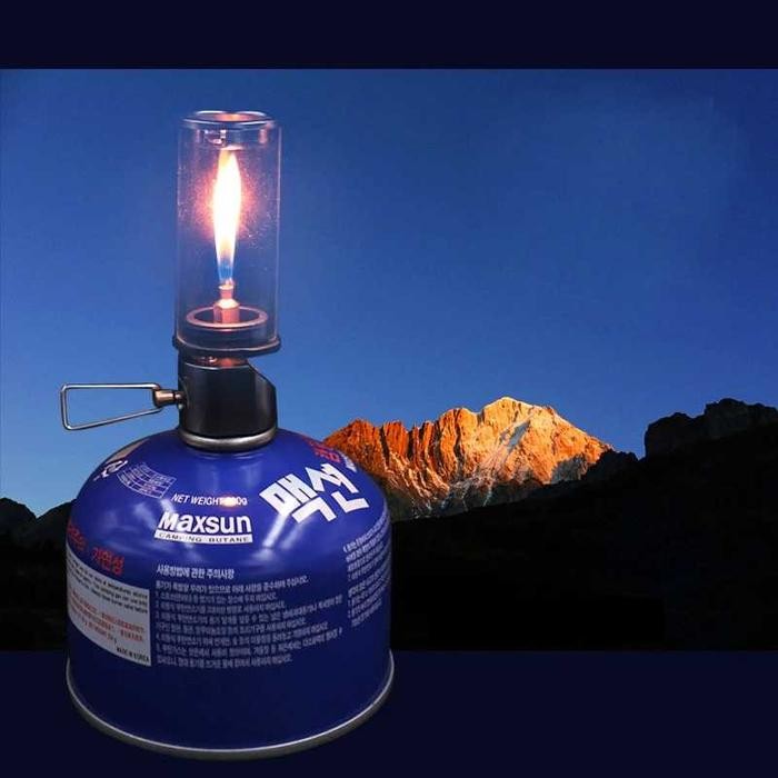 Lentera Camping Portabel BRS-55 Lampu Outdoor Mini Gas Lantern Aluminium Alloy Kaca Tempered