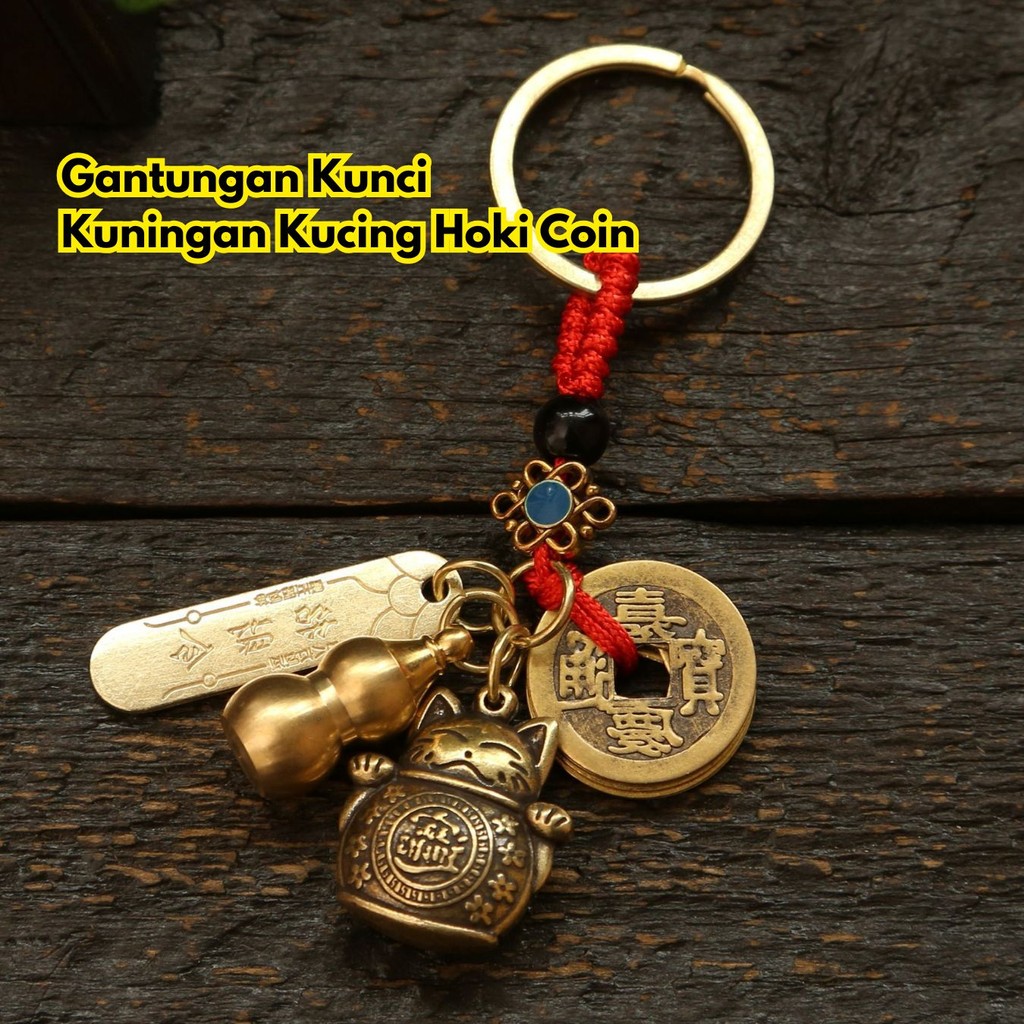 YAQEEN- Gantungan Kunci Kuningan Coin Cina Mobil Lucky Keychain Hoki Cat Kucing Brass BR241