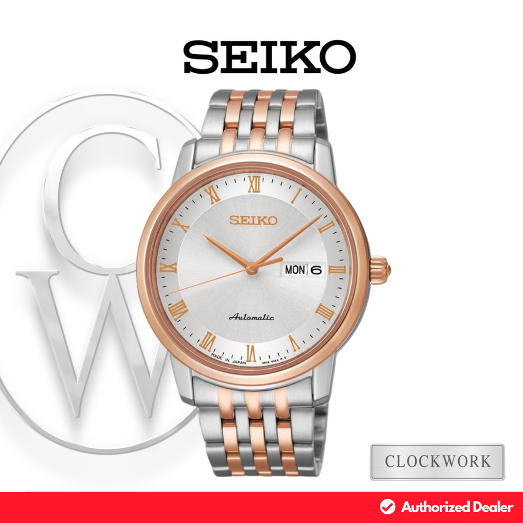Jam Tangan Pria Seiko Presage Automatic SRP696J1 Rantai Elegant Formal Kombinasi Silver dan Rosegold