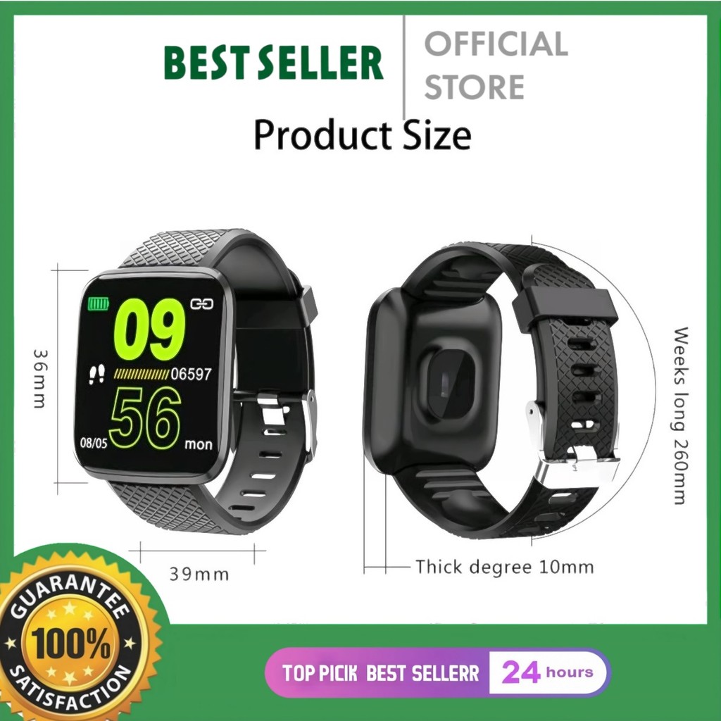 Smartwatch 116 Plus Original Bluetooth Smartband Fitness Tracker Digital Jam Pria Wanita Kesehatan W