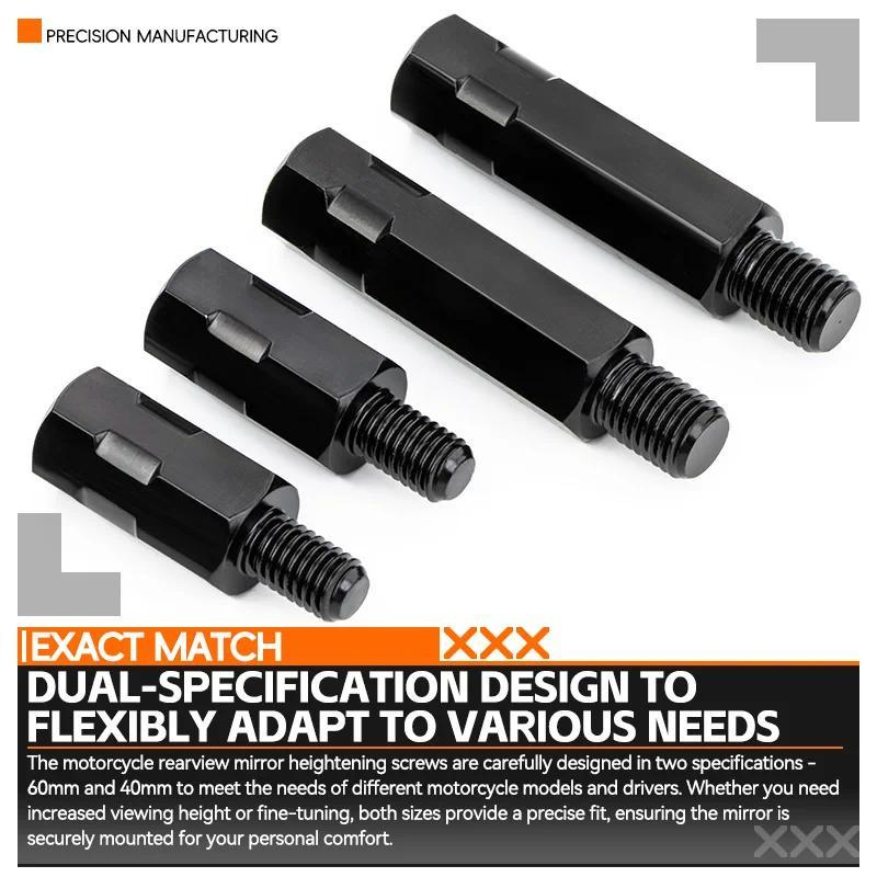 Sepasang Adaptor Spion Motor Hitam M10 10MM M8 8MM, Baut Konversi Spion, Ulir Kanan Kiri, Putaran Se