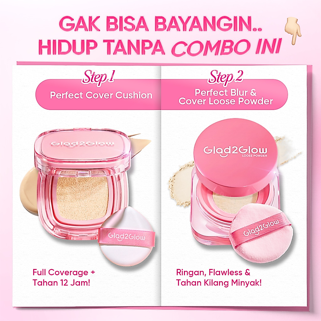 Glad2Glow Paket 2lN1 VET MAKEUP SET LOOSE POWDER CUSHION Make Up Bedak padat bedak tabur Foundation