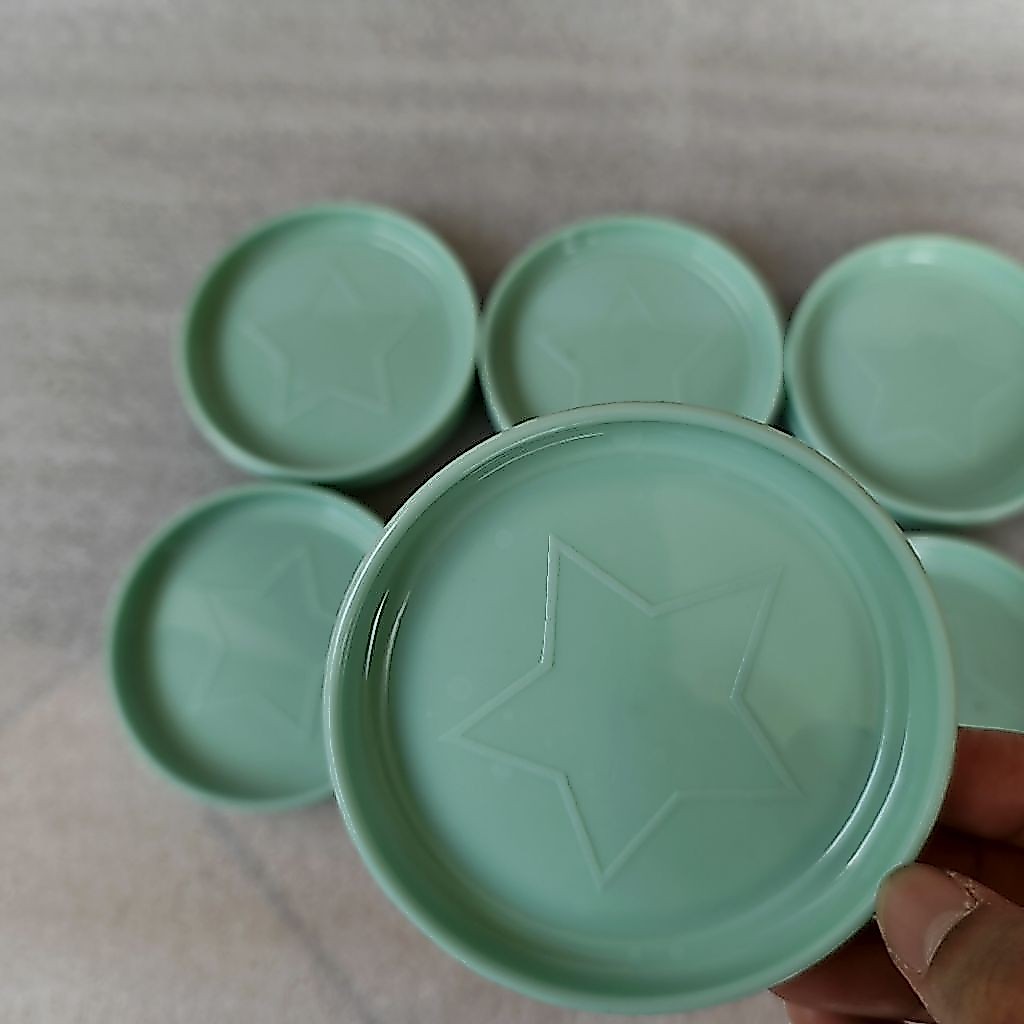 Tutup gelas, tatakan gelas, plastik, melamin, Yoshikawa, hijau tosca, warna soft